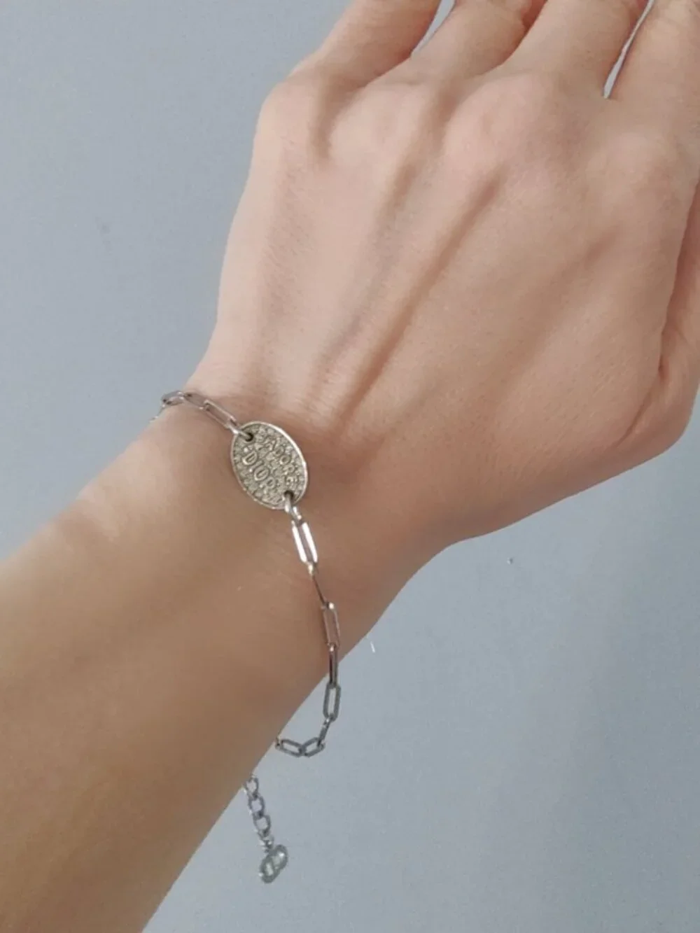 Dior Y2K vintage paperclip bracelet J'Adore Dior pave medallion adjustable w/COA